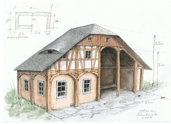 Przysłupowo-szachulcowy przystanek autobusowy wybudowany czynem społecznym w Pobiednej (autor: Zbyszek Roszkowski, źr&oacute;dło: Unia Izerska)