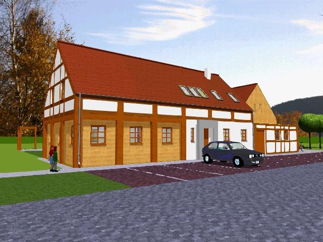 Wizualizacja projektów przysłupowych świetlic wiejskich wykonanych w ramach operacji Świetlica przysłupowa – świetlica marzeń – projekty budowlane dla Partnerstwa Izerskiego (ilus. Adam Cebula)