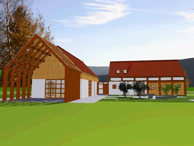 Wizualizacja projektów przysłupowych świetlic wiejskich wykonanych w ramach operacji Świetlica przysłupowa – świetlica marzeń – projekty budowlane dla Partnerstwa Izerskiego (ilus. Adam Cebula)