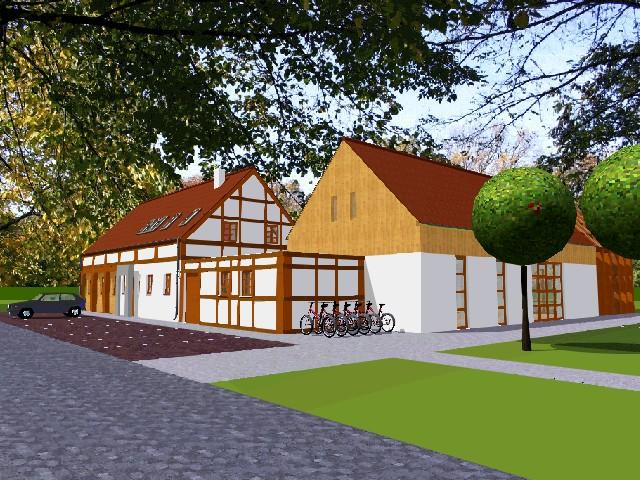 Wizualizacja projektów przysłupowych świetlic wiejskich wykonanych w ramach operacji Świetlica przysłupowa – świetlica marzeń – projekty budowlane dla Partnerstwa Izerskiego (ilus. Adam Cebula)