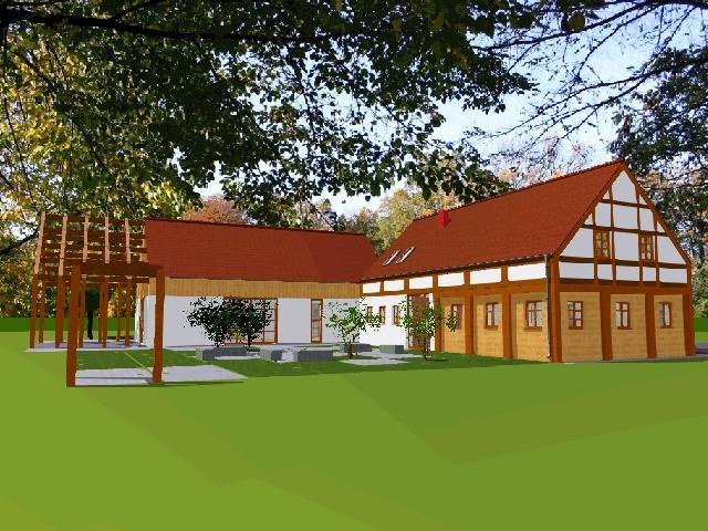 Wizualizacja projektów przysłupowych świetlic wiejskich wykonanych w ramach operacji Świetlica przysłupowa – świetlica marzeń – projekty budowlane dla Partnerstwa Izerskiego (ilus. Adam Cebula)