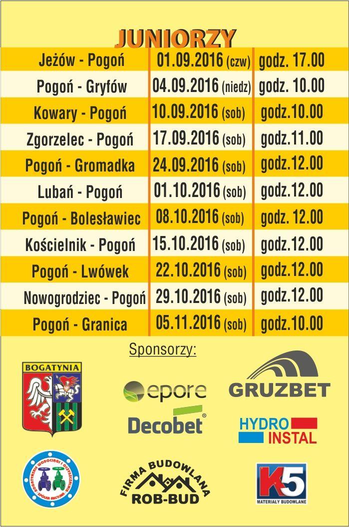 Terminarz juniorzy jesień 2016