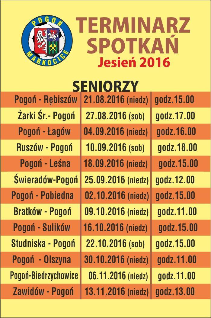 Terminarz seniorzy jesień 2016