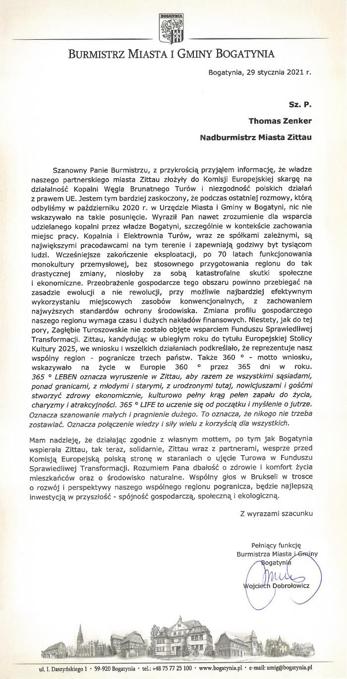 List do Nadburmistrza Zittau